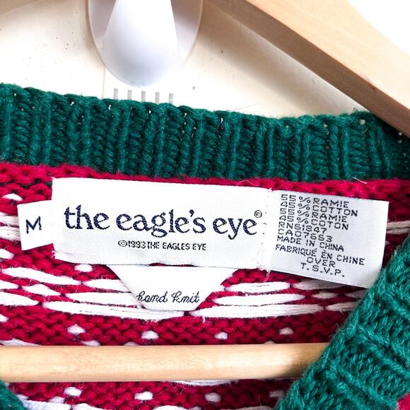VTG 90s The Eagles Eye Hand Knit Ugly Christmas Sweater Size M Patchwork Holiday - Picture 10 of 13
